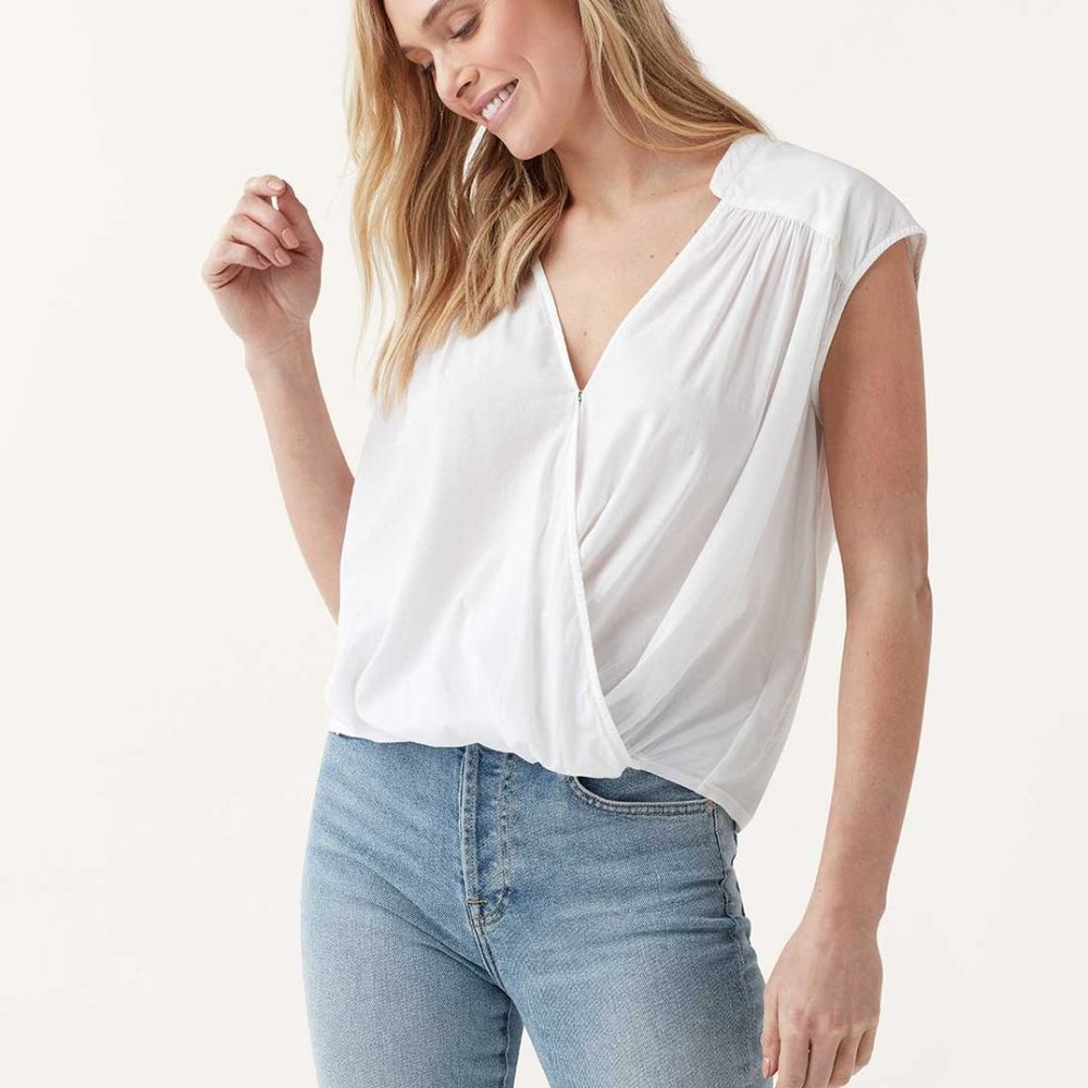 Splendid Surplice Front Crossover  Top White